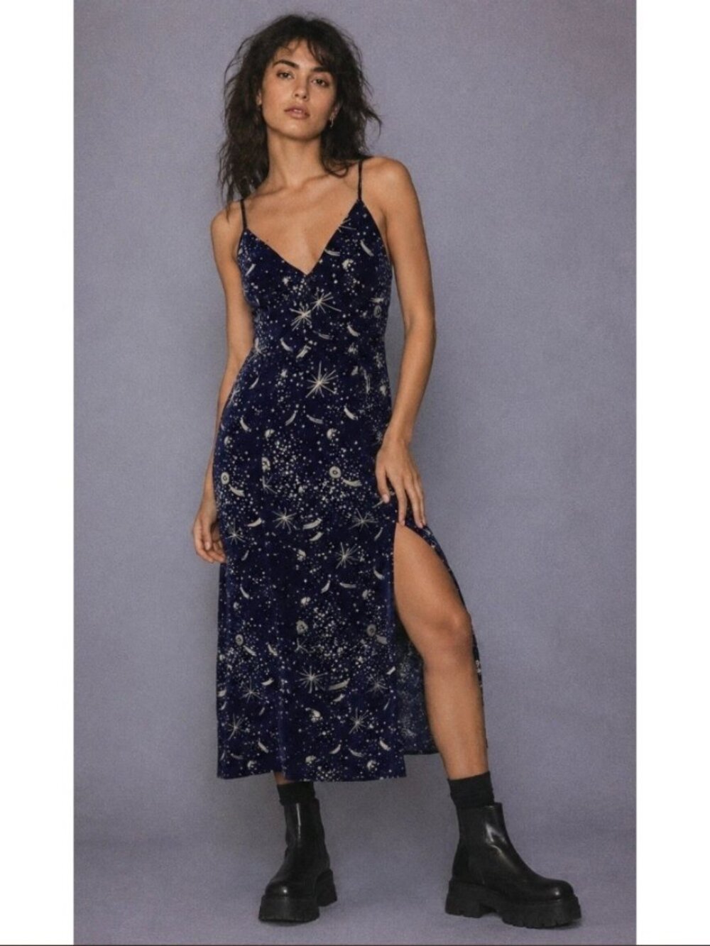 Urban Outfitters Celestial Velvet Midi Dress XS 🌙✨
